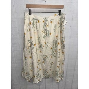 Joie Midi Skirt Womens Cream Yellow Floral Linen Blend Tulip Print XL NWT